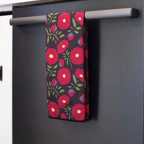 Autumnal Roses Blu Kitchen Tea Towel