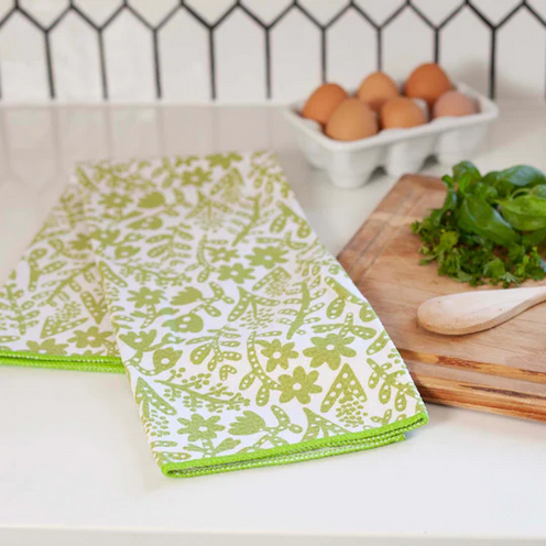 Botanical Lime Blue Kitchen Tea Towel