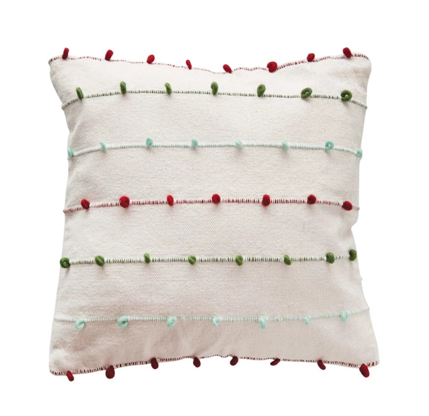 Cotton Pillow with Embroidery Loops