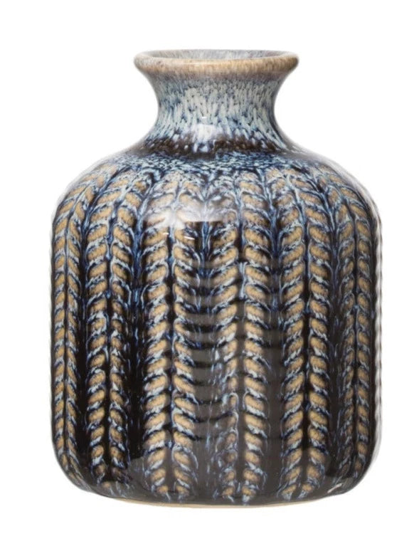 Embossed Stoneware Vases with Glaze