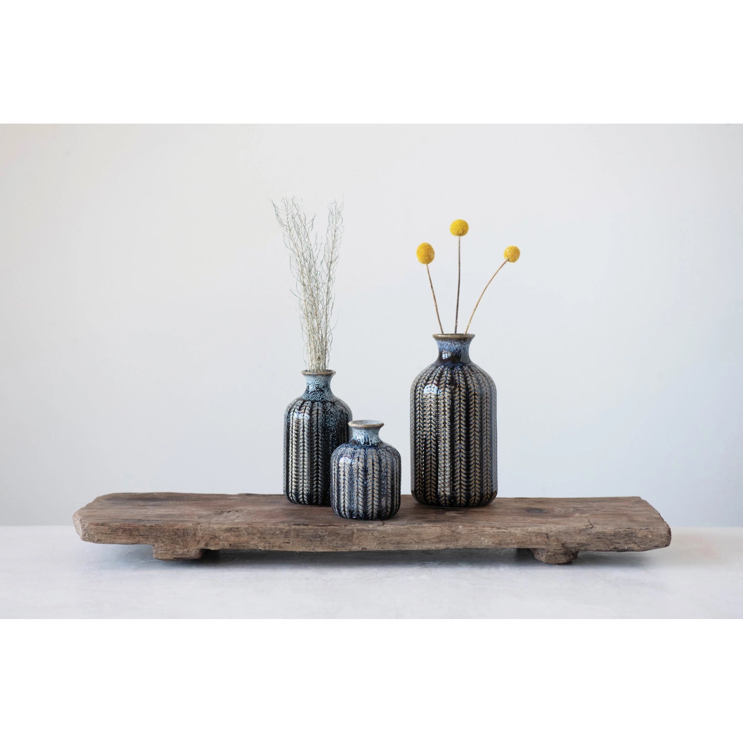 Embossed Stoneware Vases with Glaze