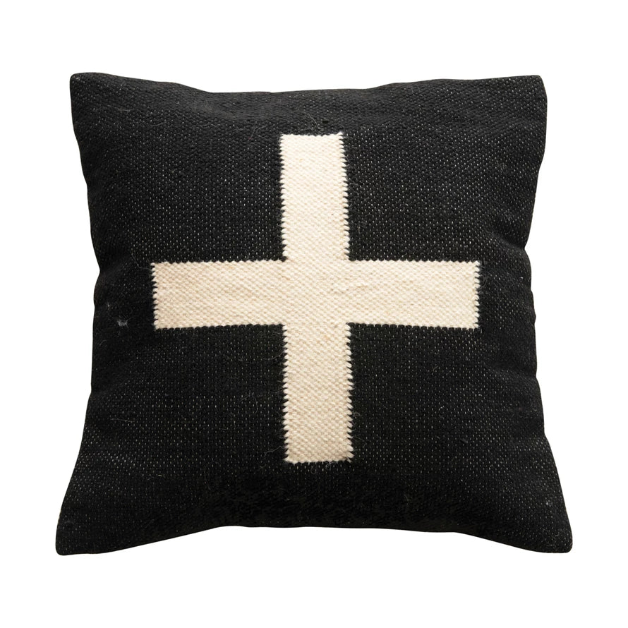 Wool Blend Pillow With Swiss Cross