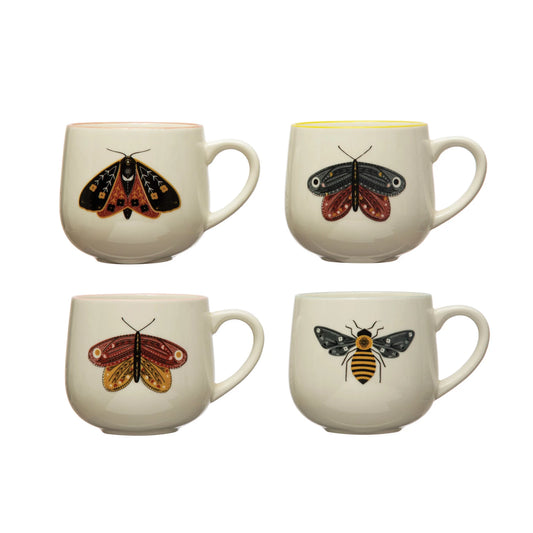 12 oz. Stoneware Mug With Insect & Colored Rim