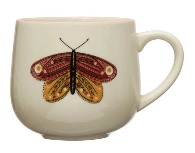 12 oz. Stoneware Mug With Insect & Colored Rim