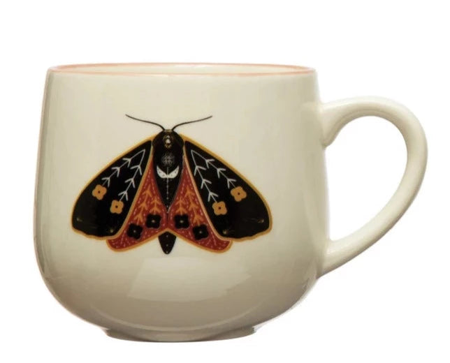 12 oz. Stoneware Mug With Insect & Colored Rim