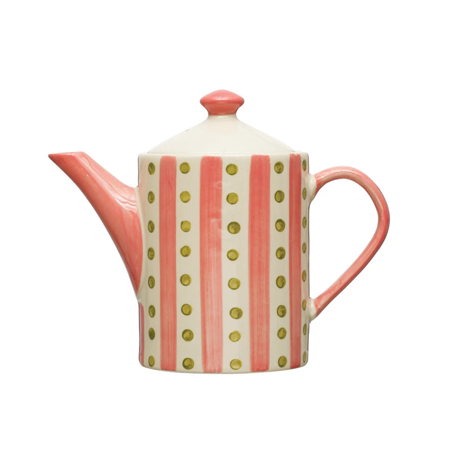 18 oz. Hand-Painted Stoneware Teapot With Pattern & Strainer