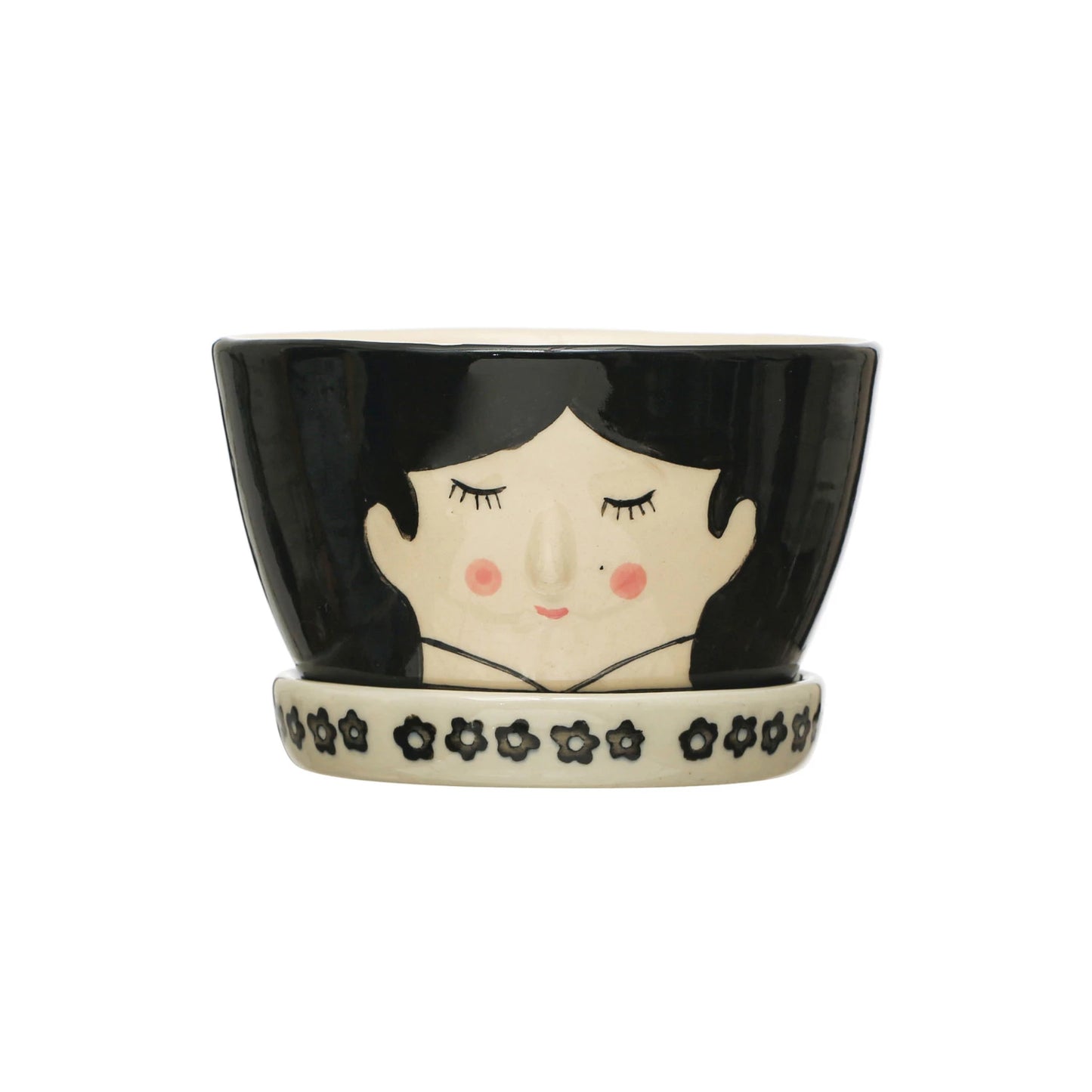 Hand-Painted Embossed Stoneware Face Planter