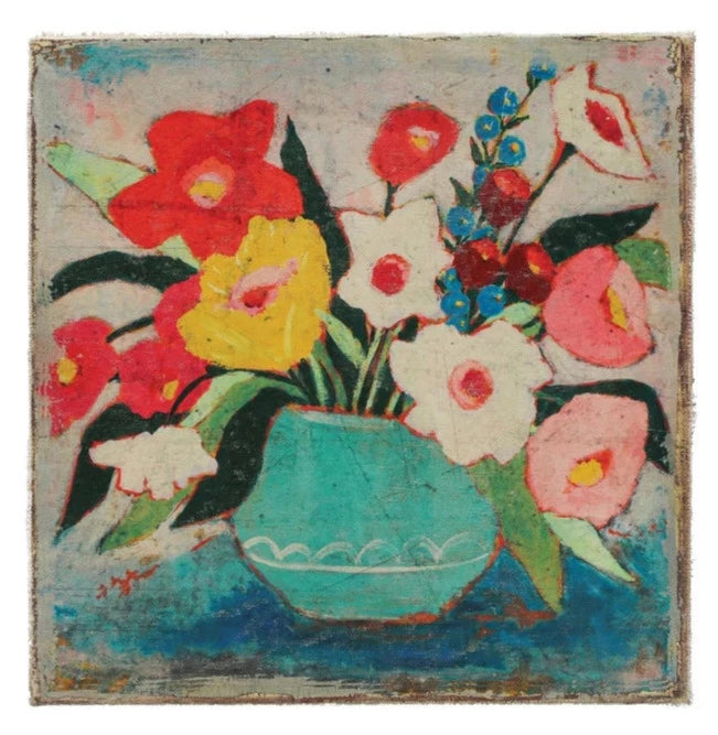 13-3/4" Square Canvas Wall Décor w/ Flowers in Vase, Multi Color