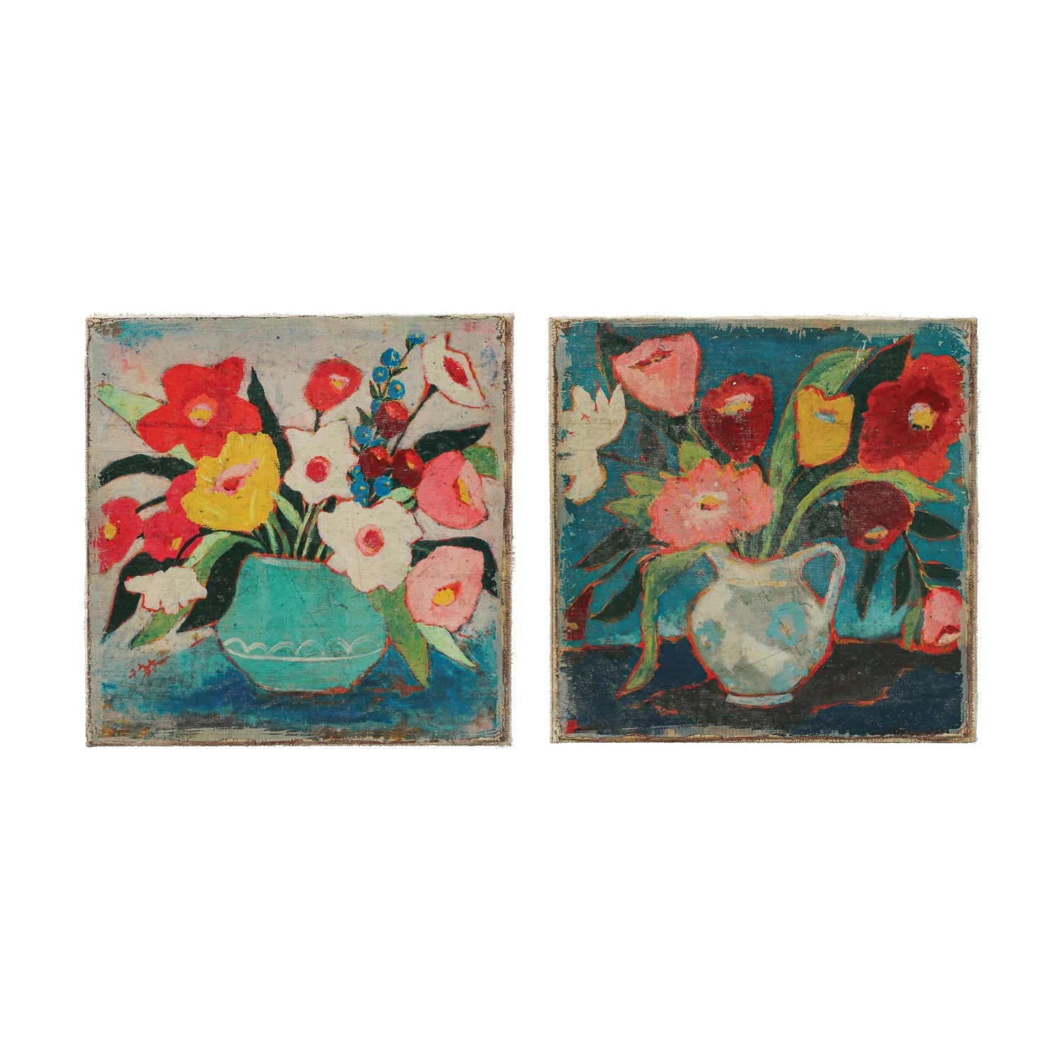 13-3/4" Square Canvas Wall Décor w/ Flowers in Vase, Multi Color