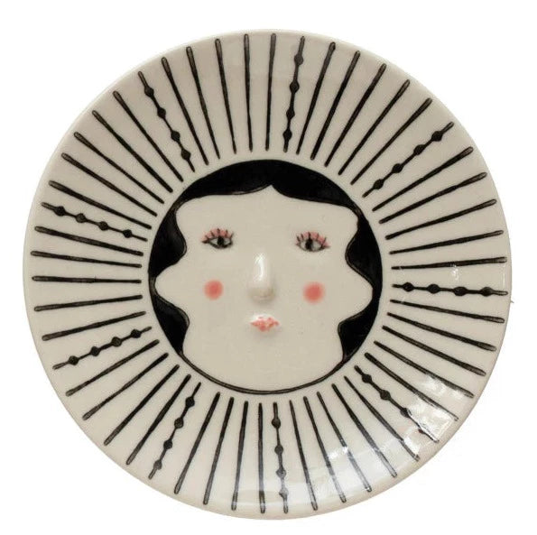 4" Round Hand-Painted Stoneware Plate w/ Face, Multi Color