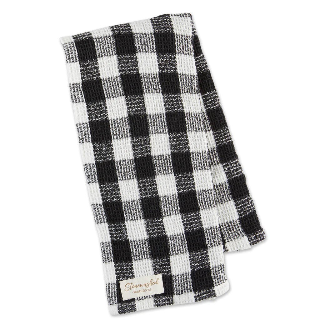 Black Checker Washed Waffle Dishtowel