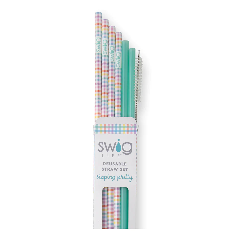 Swig Confetti + Pink Reusable Straw Set