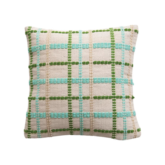 Cotton & Wool Pillow with Grid Pattern